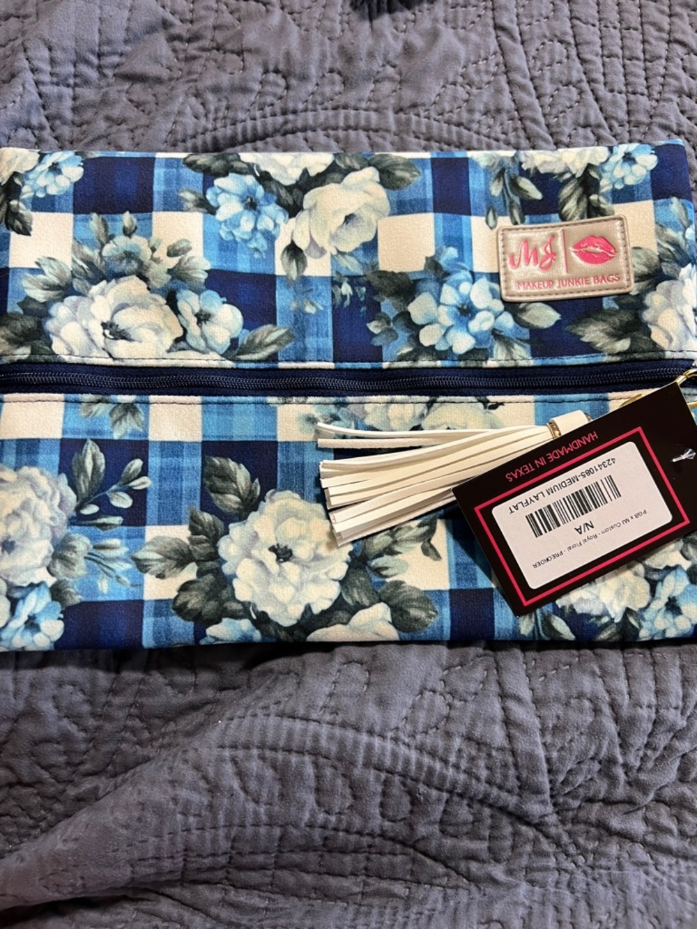 Makeup Junkie Royal Floral Medium Layflat Cosmetic Bag - Blue Floral